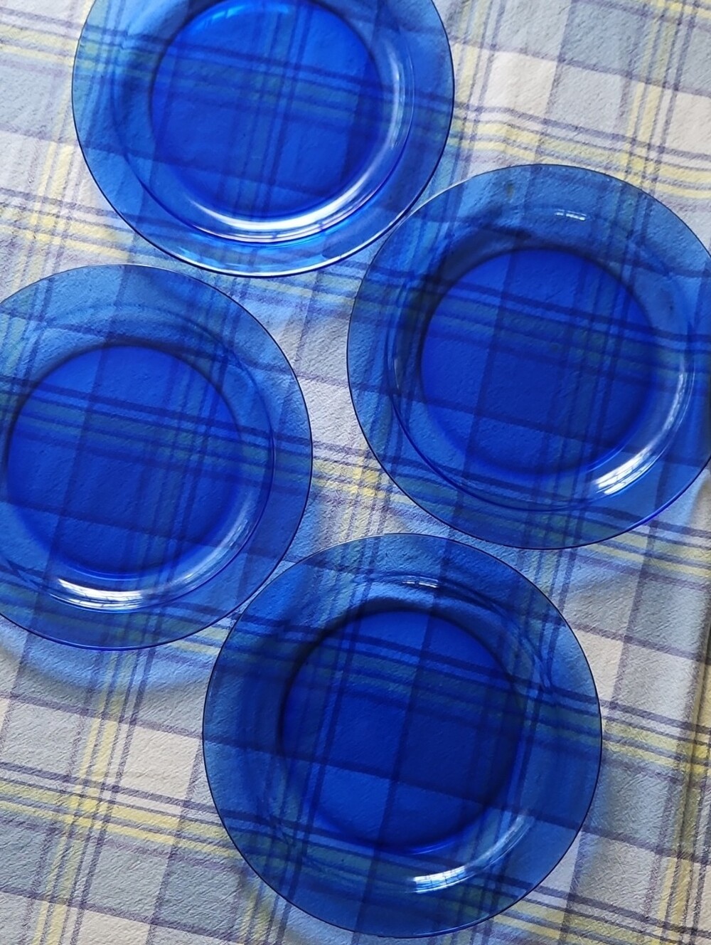 Set of 4 Vintage Cobalt Blue Glass Dinner Plates - 9.5"